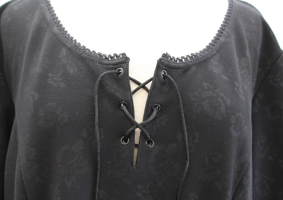 Vtg 2000s Y2k Black Floral Lace Up Neckline Midi Maxi Dress Size 20w Goth Boho - Image 4 of 4