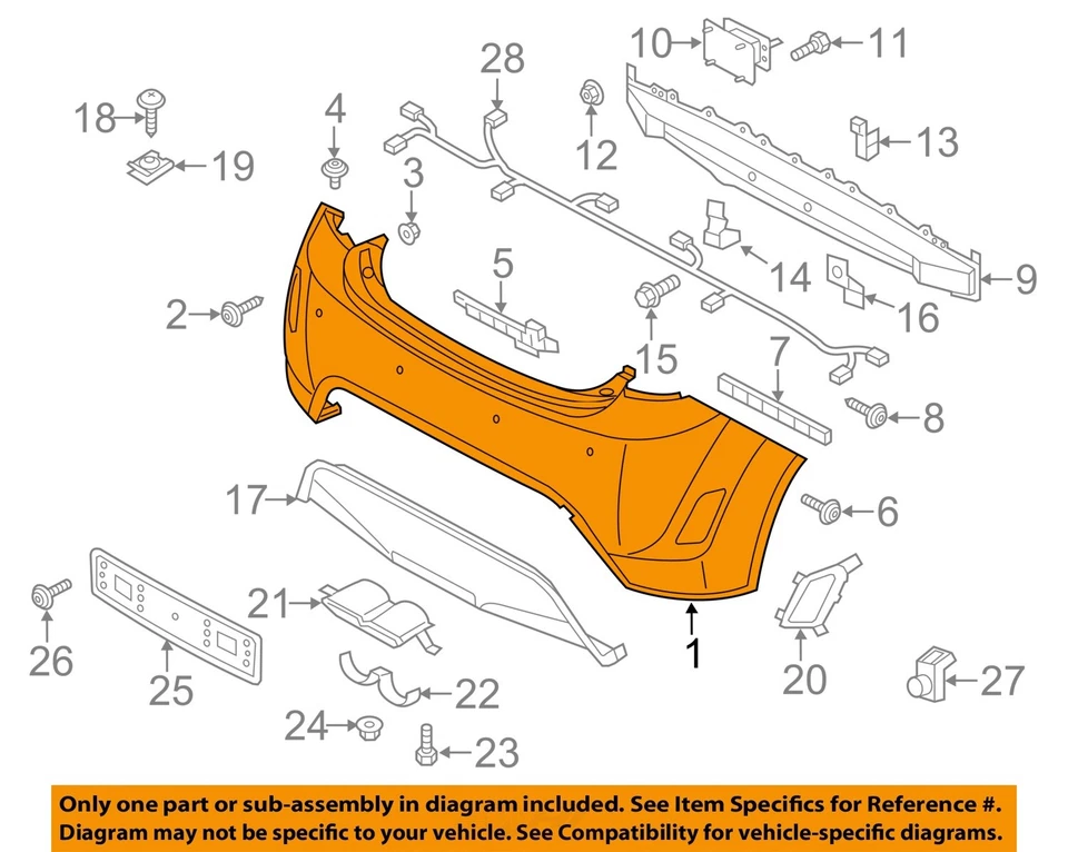 Used Rear Bumper Assembly Rear fits: 2017 Hyundai Veloster VIN D 8th digit w/o p - Image 3 of 4