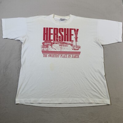 VTG Hersheys Shirt Adult 2XL White Single Stitch Sweetest Chocolate Lovers 1991