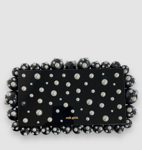 Cult Gaia Women Black Acrylic Eos Beaded Purse Box Clutch Hand Bag..