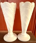 VTG Pair 1940s LE Smith Milk Glass Beads & Stars 6.25” Bud Vase White Wedding
