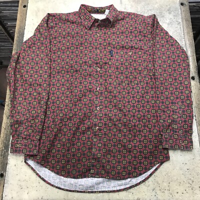 Bugle Boy Button-Down Long Sleeve Shirt Men Cotton Collared Size M Red Fast Ship