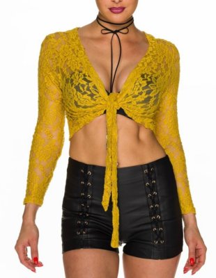 SeXy Miss women's girly trendy lace tie bolero transparent 34/36/38 top mustard