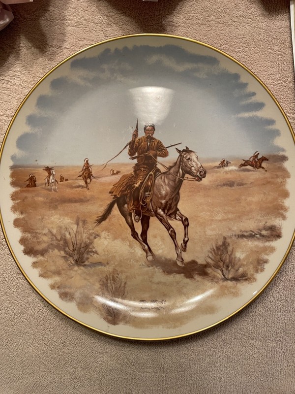 Vintage Western Plate Gorham China Frederic Remington "The Flight" 12.5" Texas