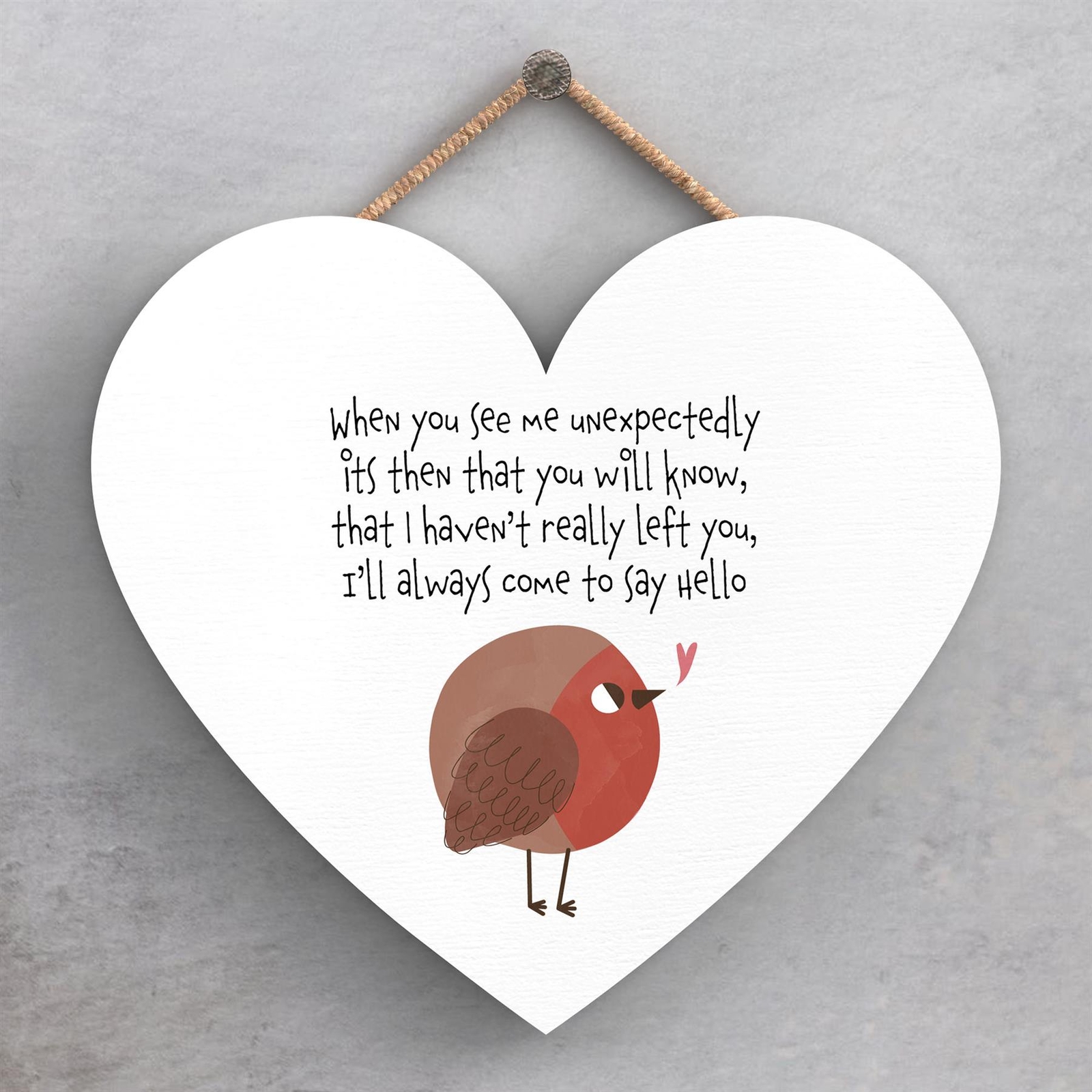 Come To Say Hello Robin Themed Heart Shaped Sentimental Remembrance Plaque