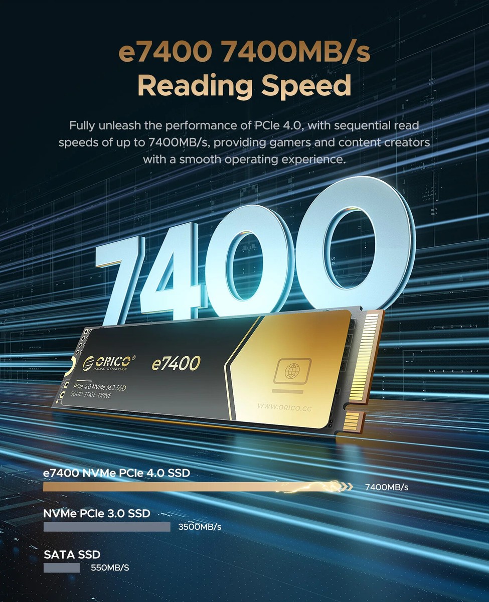 内蔵型SSD ORICO e7400 4TB PCIe4.0 NVMe M.2 SSD PS5 ORICO1/2/4TB Gaming PCIe4.0 M.2 NVMe SSD PS5 7400MB/S Internal