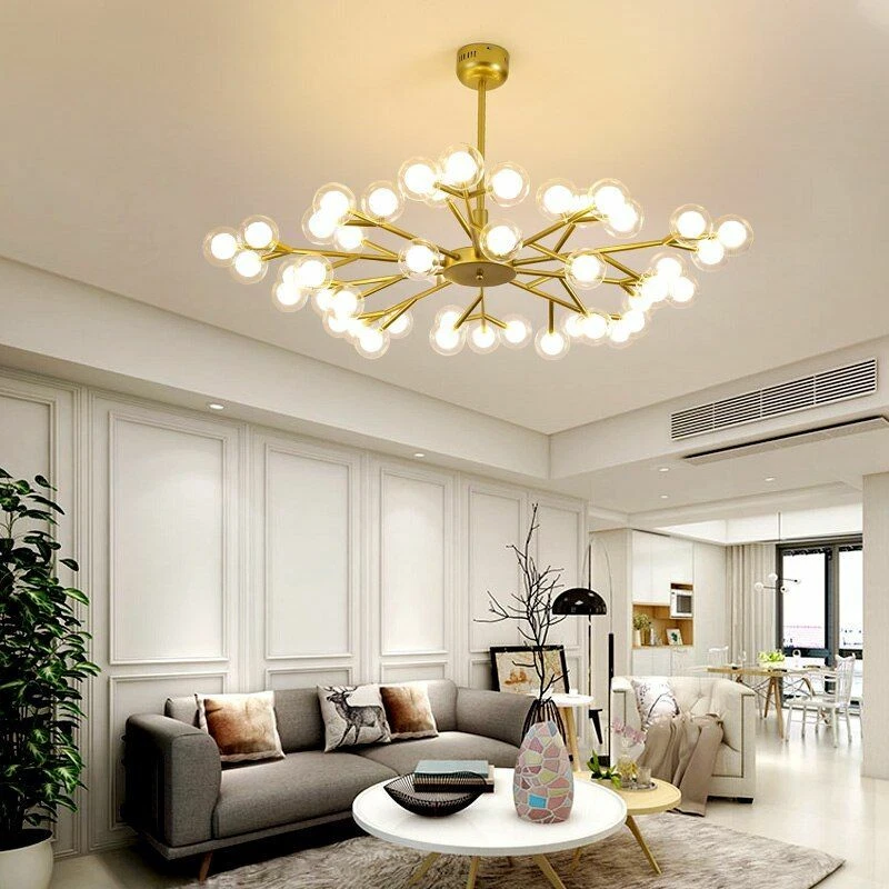 LED Chandelier Glass Lights Black Gold Lighting Nordic Bedroom Graceful Fixtures