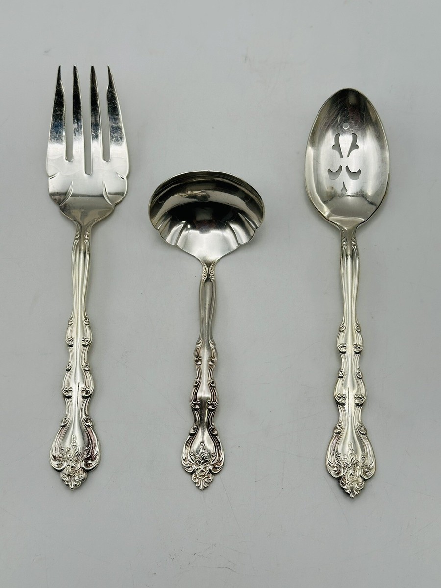 VTG International Silverplate Large Ornate Serving Fork, Slotted Spoon  Ladle