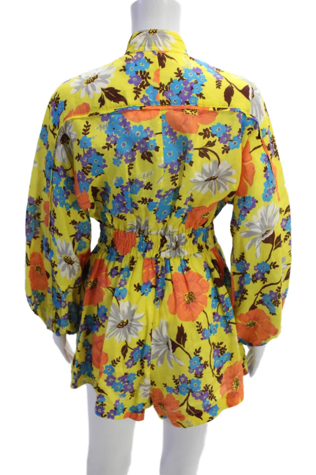 Zimmermann Women Collared Long Sleeve Floral Linen Jumpsuit Blue Size 0 - Image 3 of 4