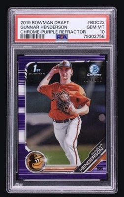 2019 Bowman Draft Gunnar Henderson 1st Chrome Purple Refractor /250 PSA 10 Gem