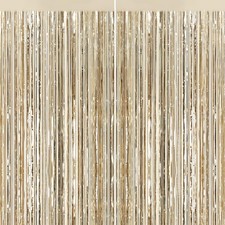 2Pack Champagne Gold Foil Fringe Backdrop Curtains, Tinsel Door Streamers,