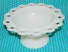 Vtg Anchor Hocking Milk Glass Old Colony Open Lace Edge Candy Dish Compote Bowl