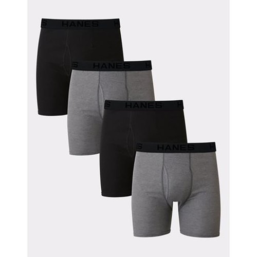 Hanes Ultimate Cool Comfort Big Men's Boxer Briefs Pack, 100% Cotton, Black/Grey - Picture 2 of 2