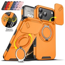 For iPhone 17 16 15 Pro Max 14 13 Rotate Magnetic Ring Holder Slide Camera Case