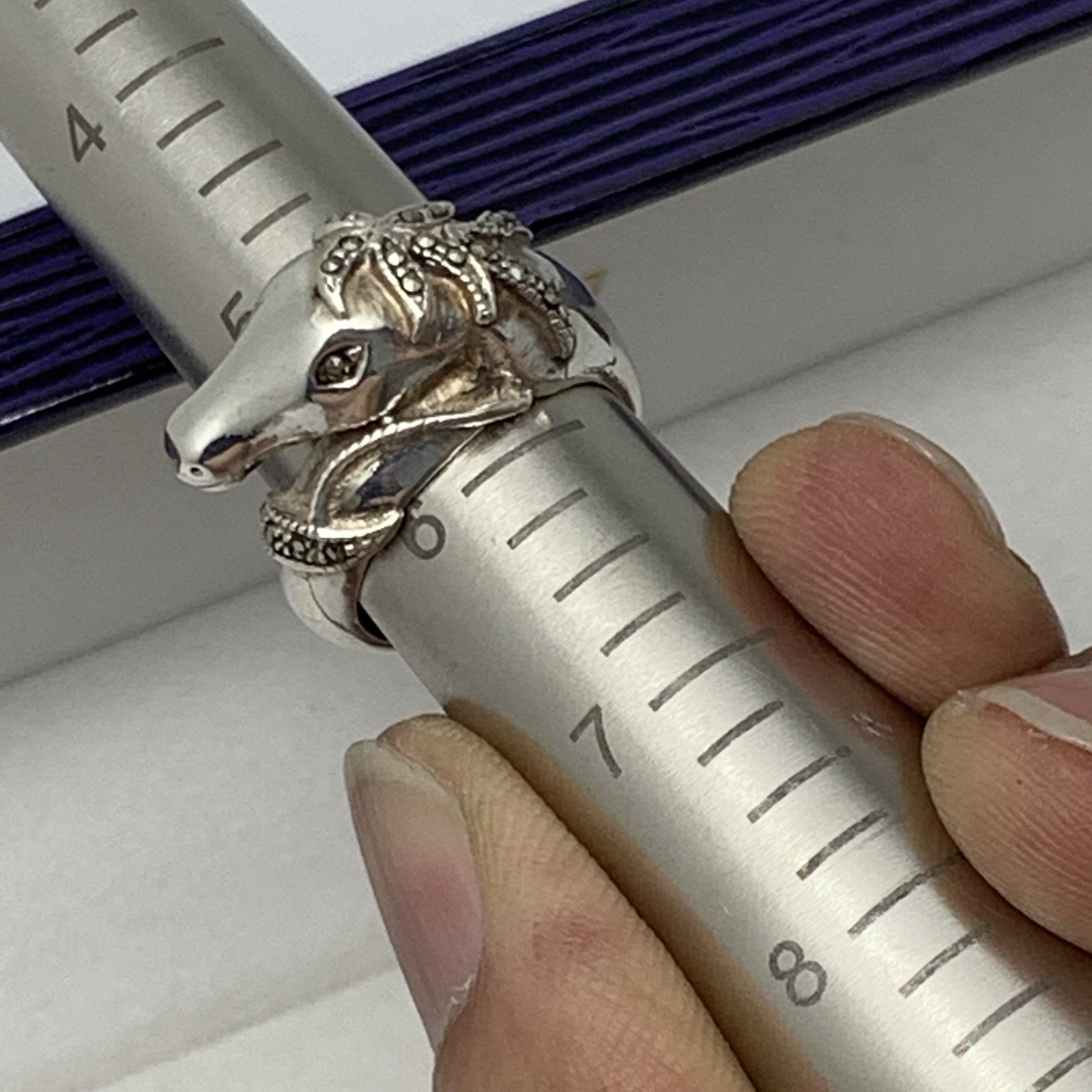 Unique Solid Silver Marcasite Horse Head Ring Ide… - image 12