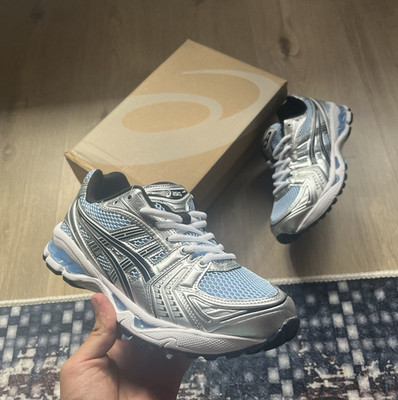 ASICS GEL-Kayano 14 Herren Sneaker silber/blau/weiß Mesh Schnürung Low Top