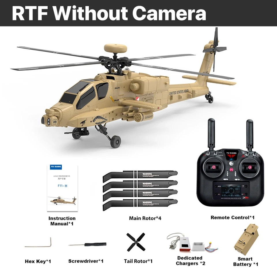 YXZNRC F11-H RC Helicopter Apache AH-64D 8CH GPS Stabilized Remote Control Plane - Image 2 of 4