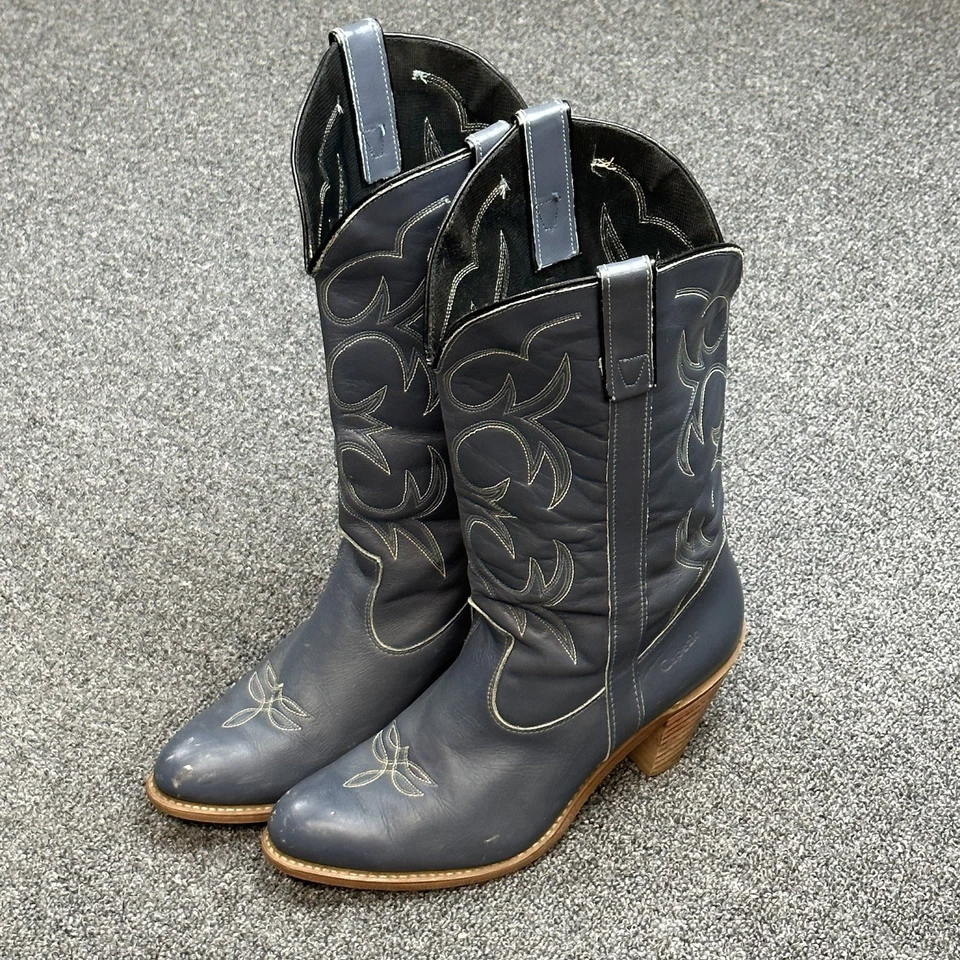 Botas de Vaquero Capezio Vintage Cuero Azul Western Rodeo Tacón Hechas en EE. UU. Talla 9M Foto 2 de 4
