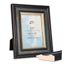 5x7 Vintage Picture Frame with Glass, Wooden Photo Frame, Retro 5x7 in Blue