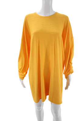 Zara Basic Women Kaftan T-Shirt Dress Yellow Long Sleeve Size S