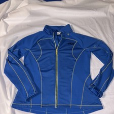 Fila Women's Blue Activewear Running Yellow Stitching Lightweight Jacket L