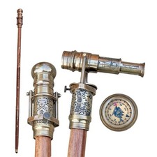 Walking Cane Spyglass Cane Antique Brass Compass Victorian Travel Gift 1920s