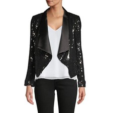 Alice Olivia Warren Embellished Open-Front Jacket Sequins Black Size Small