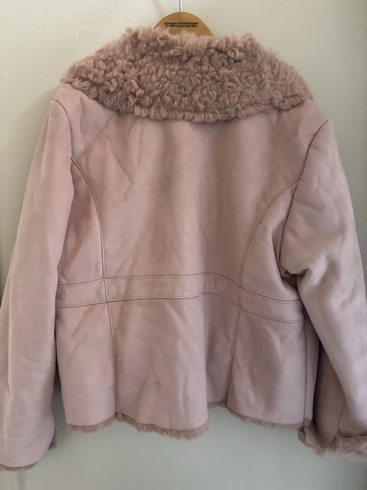 Sprit女式麂皮绒人造皮革冬季外套夹克。 可爱的粉红色。 L 码   — 第 2/4 张图片