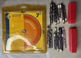 QEP 7" Continuous Rim Diamond Blade (6 7003CR) & Bulk Twist Drill Bit Lot 27 Pcs