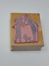 Vintage 2" Kissing Couple With Dog Rubber Wood-Mounted Stamp GUC
