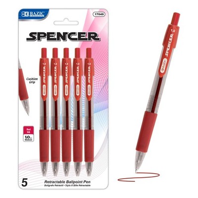 BAZIC Ballpoint Pen Spencer Red Retractable Soft 1 Count (Pack of 1), 