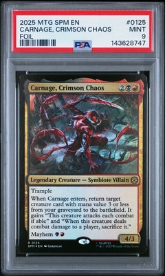 2025 MTG MARVEL'S SPIDER-MAN FOIL #0125 CARNAGE, CRIMSON CHAOS PSA