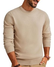 Men's Sweaters Crewneck Basic Lightweight Wool Blend Knitted Medium Beige