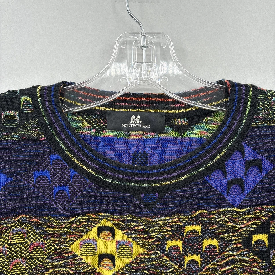 Montechiaro Sweater Mens Medium Multicolor 3D Knit Geometric Merino Cosby Italy - Image 2 of 4