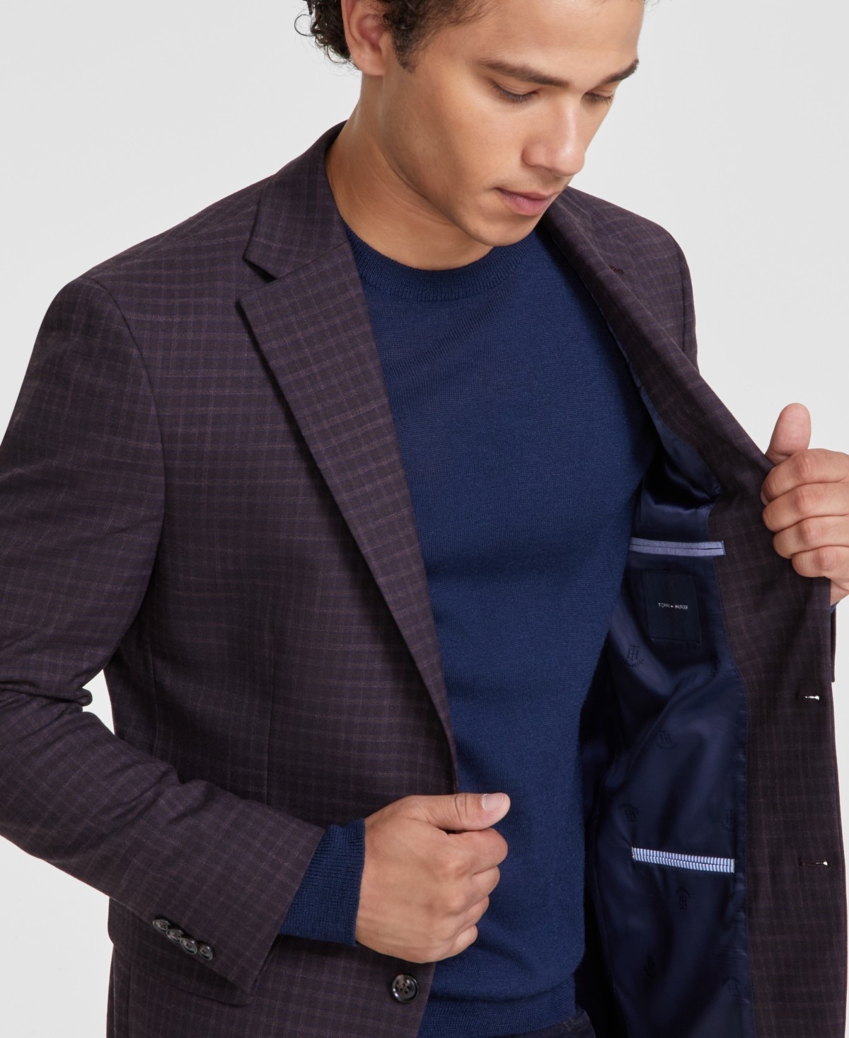 Tommy Hilfiger Mens Modern fit Sport Coat Blazer 44 L Burgundy Purple Check