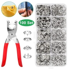 Metal Sewing Button Hollow Prong Ring Press Studs Snap Fasteners Plier Tool Kit