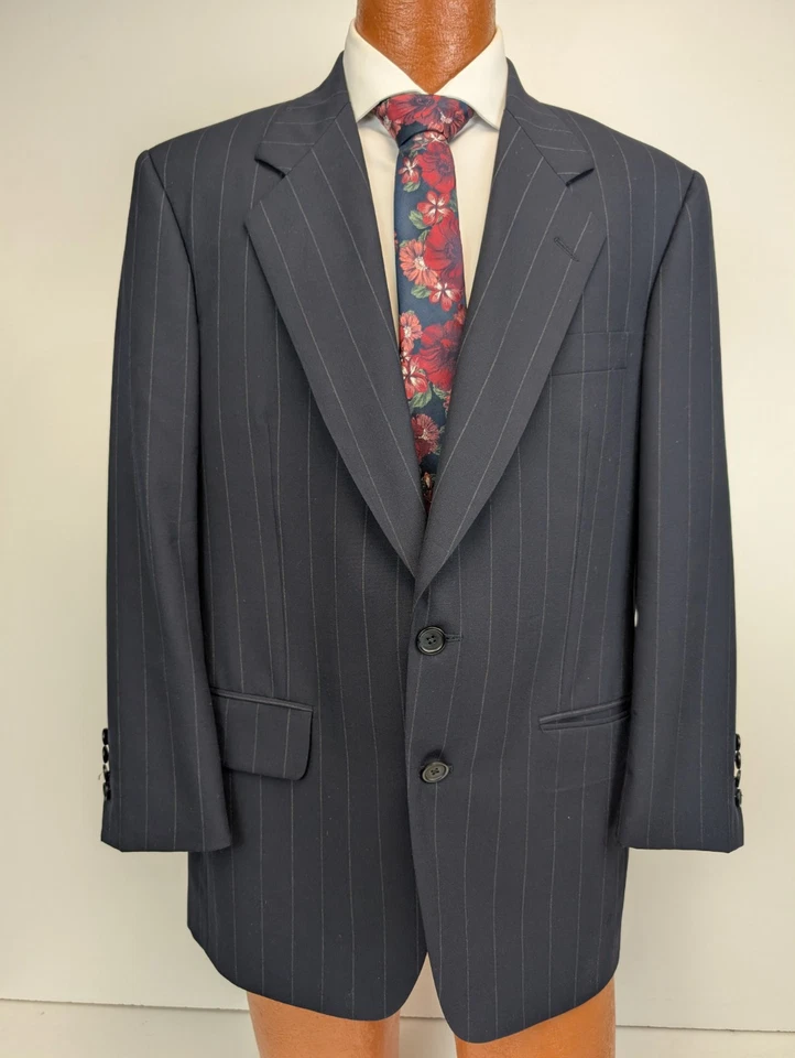 SAMUELSOHN Mens Navy Blue Chalk Line Pinstripe 2pc Suit 40S Pants 34x28 - Image 3 of 4