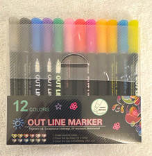 12-Color Outline Colored Marker Set - Multicolor Markers (12 Pack)