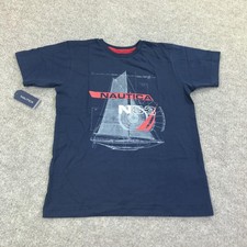 Nautica Shirt Boys Medium 8-10 Blue N83 Sailboat Graphic Tee Nautical Crewneck