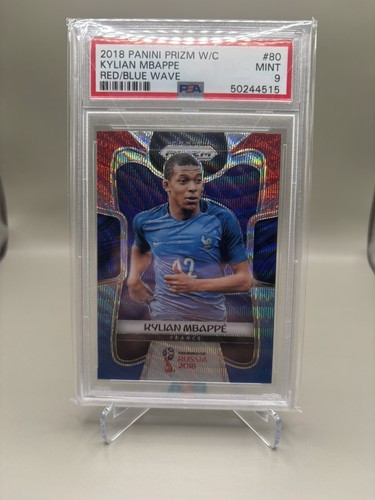 2018 Panini Prizm World Cup Kylian Mbappe ROOKIE Red & Blue Wave #80 PSA 9