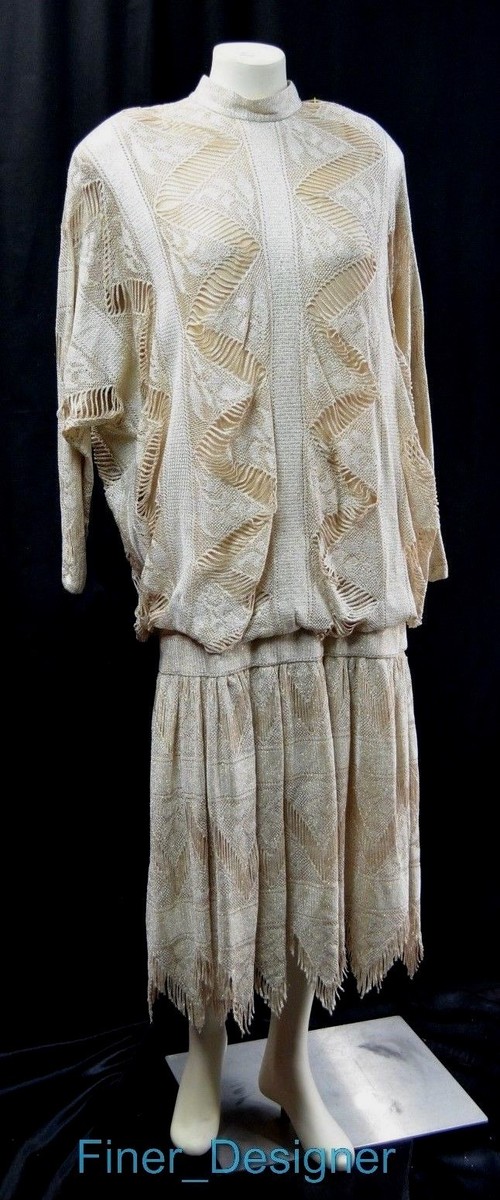 crochet flapper dress Handwoven Crochet Flapper Dress: Black & White Vintage Knit - S/M