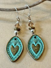 Boho Aqua Patina Heart Sterling Silver Earrings Sundance Treasures