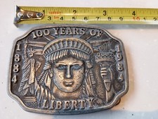 80s VINTAGE 1984 100 YEARS OF LIBERTY PEWTER BELT BUCKLE USA limited edition