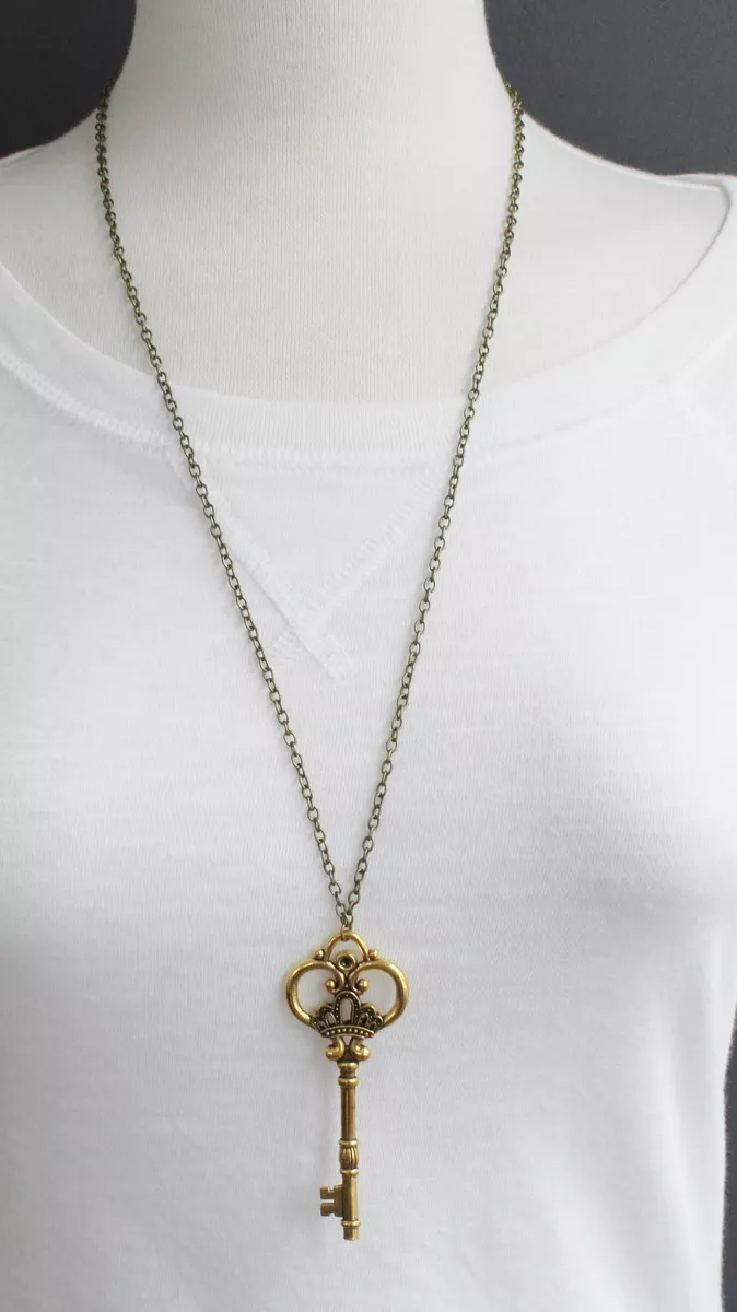 Gold key pendant necklace deals