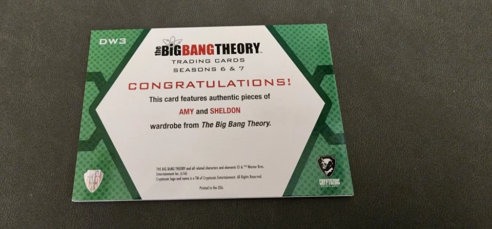 Big Bang Theory Seasons 6 & 7 Dual  Wardrobe Card DW 3 AMY & SHELDON - Image 2 of 2
