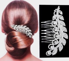 Crystal Rhinestone Hair Comb Wedding Bridal Cocktail Stick Pink Bar Leaf Branch