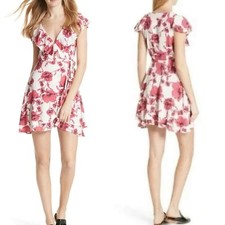 NWTFree People French Quarter Floral Mini Wrap Dress in Ivory Ruffle Trim XSMALL