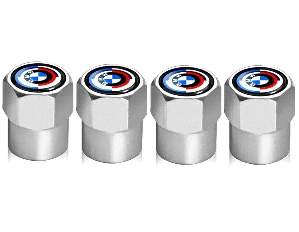 Compatible con BMW Juego de 4 tapas de vástago de válvula de neumático de aluminio anodizado plateado Foto 2 de 3