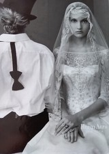 White Silk Designer Wedding Gown, Embroidered, Size 10, Reem Acra