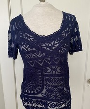 Women's Navy Blue Lace Top Blouse. Navy Blue Size M